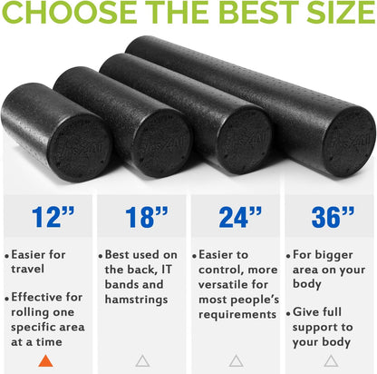 High Density Foam Roller for Back, Variety of Sizes & Colors for Yoga, Pilates - Blue Speckled - 18 Inches