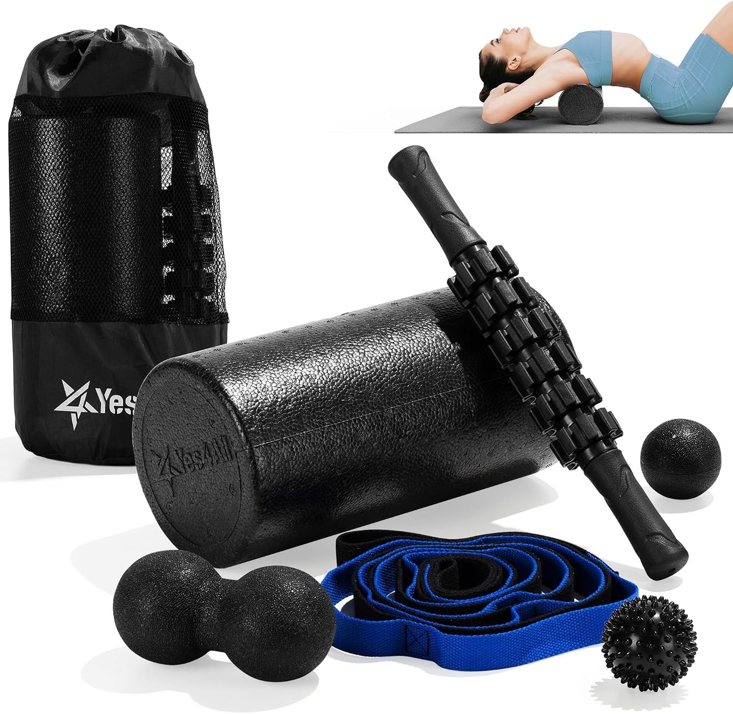 High Density Foam Roller for Back, Variety of Sizes & Colors for Yoga, Pilates - Blue Speckled - 18 Inches