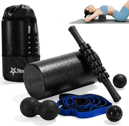 High Density Foam Roller for Back, Variety of Sizes & Colors for Yoga, Pilates - Blue Speckled - 18 Inches
