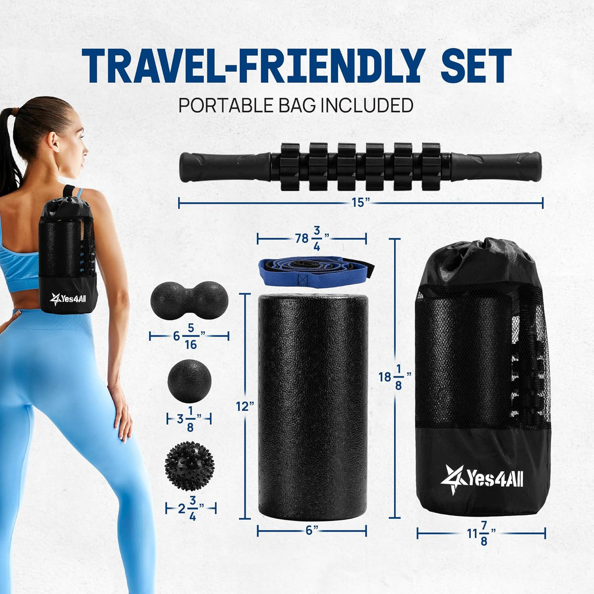 High Density Foam Roller for Back, Variety of Sizes & Colors for Yoga, Pilates - Blue Speckled - 18 Inches