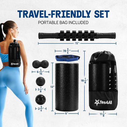 High Density Foam Roller for Back, Variety of Sizes & Colors for Yoga, Pilates - Blue Speckled - 18 Inches