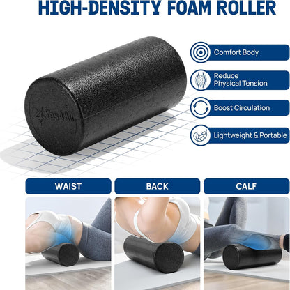 High Density Foam Roller for Back, Variety of Sizes & Colors for Yoga, Pilates - Blue Speckled - 18 Inches