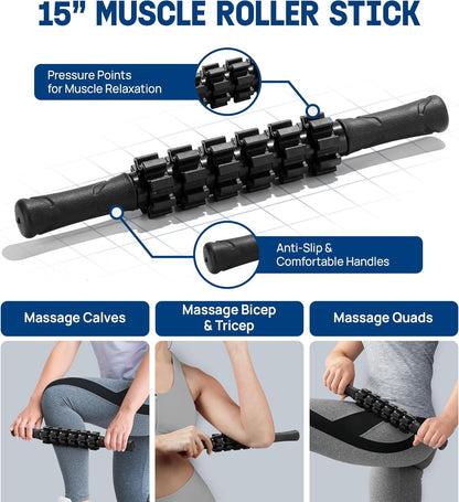High Density Foam Roller for Back, Variety of Sizes & Colors for Yoga, Pilates - Blue Speckled - 18 Inches