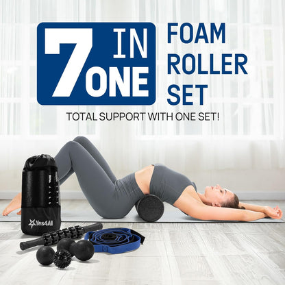 High Density Foam Roller for Back, Variety of Sizes & Colors for Yoga, Pilates - Blue Speckled - 18 Inches