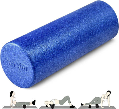 High Density Foam Roller for Back, Variety of Sizes & Colors for Yoga, Pilates - Blue Speckled - 18 Inches