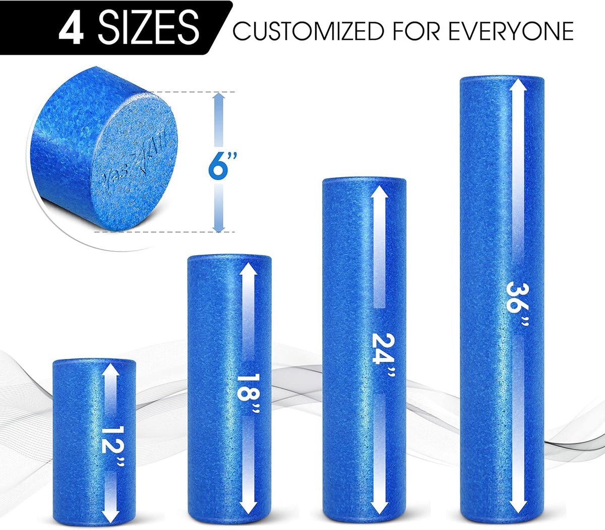 High Density Foam Roller for Back, Variety of Sizes & Colors for Yoga, Pilates - Blue Speckled - 18 Inches
