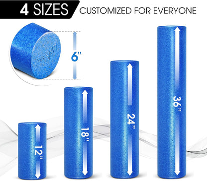 High Density Foam Roller for Back, Variety of Sizes & Colors for Yoga, Pilates - Blue Speckled - 18 Inches