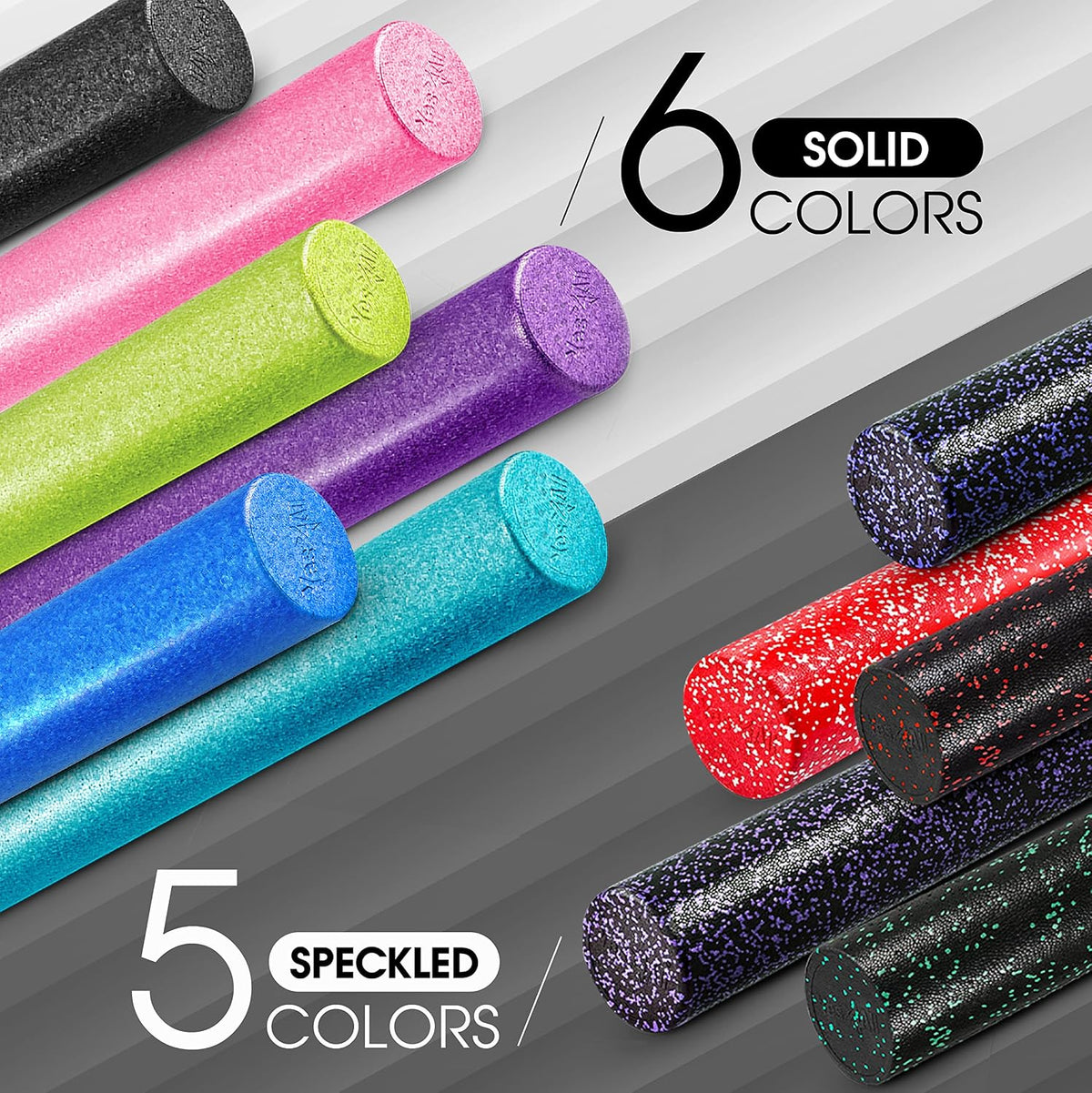 High Density Foam Roller for Back, Variety of Sizes & Colors for Yoga, Pilates - Blue Speckled - 18 Inches