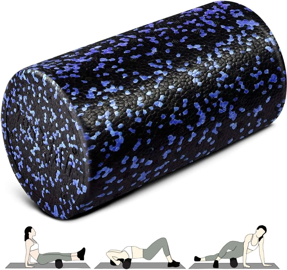 High Density Foam Roller for Back, Variety of Sizes & Colors for Yoga, Pilates - Blue Speckled - 18 Inches