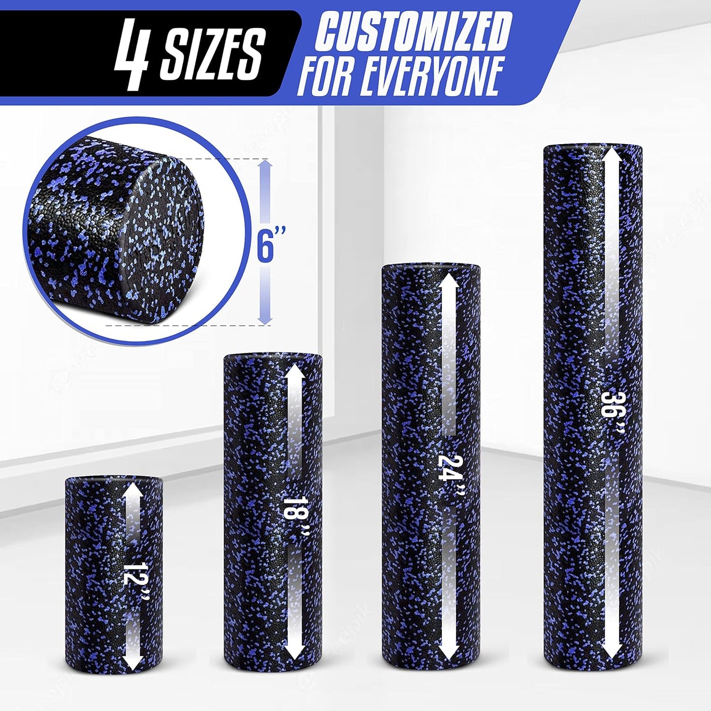 High Density Foam Roller for Back, Variety of Sizes & Colors for Yoga, Pilates - Blue Speckled - 18 Inches