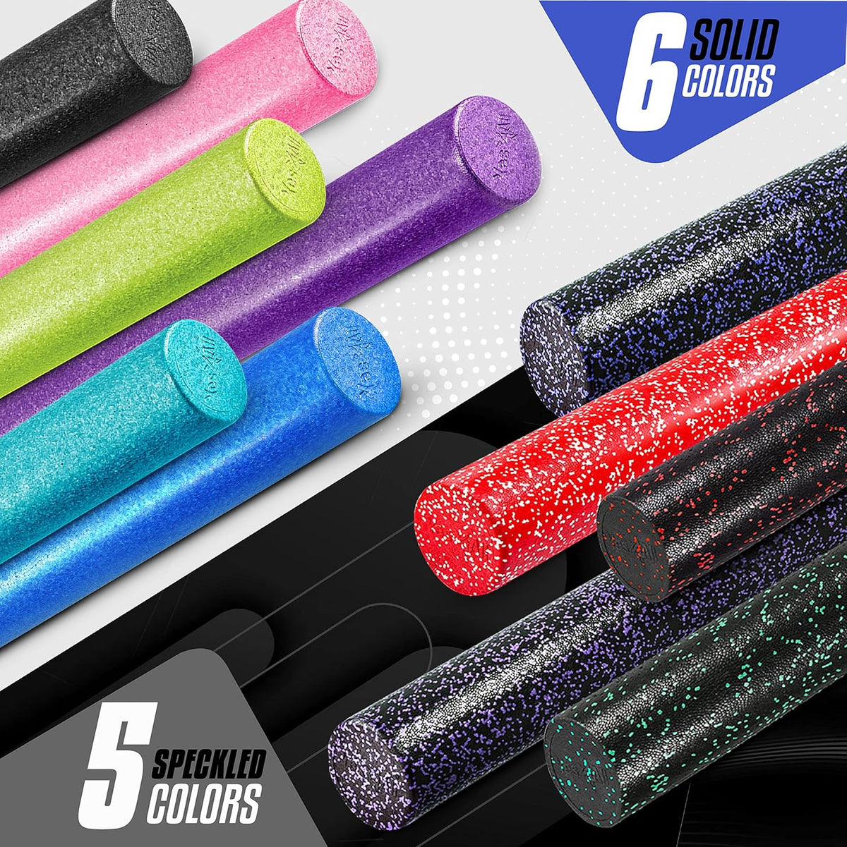 High Density Foam Roller for Back, Variety of Sizes & Colors for Yoga, Pilates - Blue Speckled - 18 Inches