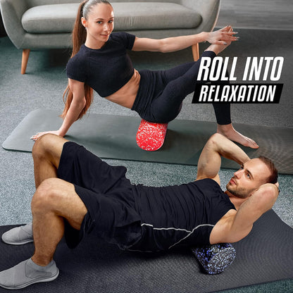 High Density Foam Roller for Back, Variety of Sizes & Colors for Yoga, Pilates - Blue Speckled - 18 Inches