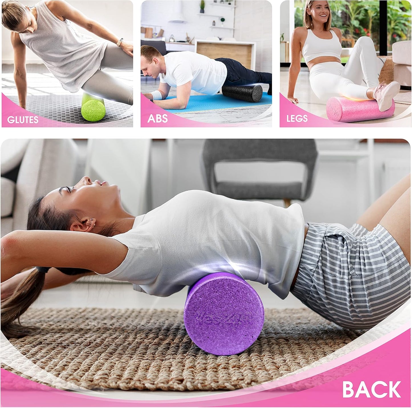 High Density Foam Roller for Back, Variety of Sizes & Colors for Yoga, Pilates - Blue Speckled - 18 Inches