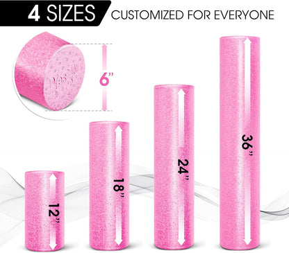 High Density Foam Roller for Back, Variety of Sizes & Colors for Yoga, Pilates - Blue Speckled - 18 Inches