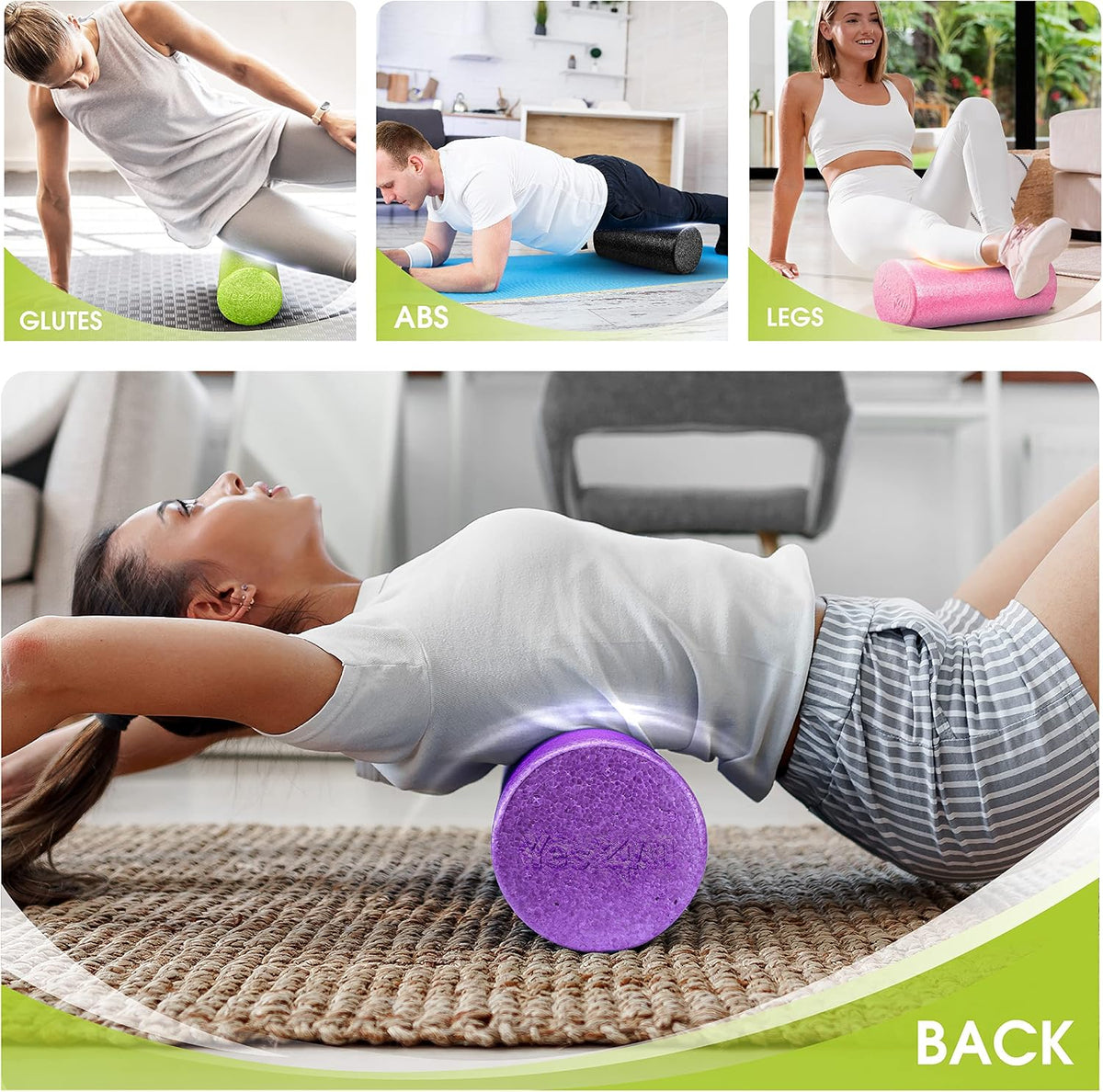 High Density Foam Roller for Back, Variety of Sizes & Colors for Yoga, Pilates - Blue Speckled - 18 Inches
