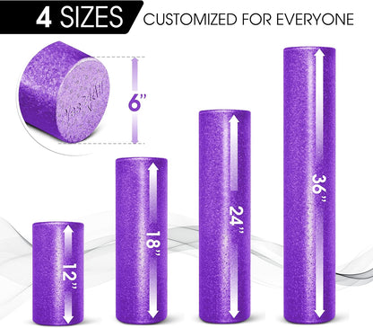 High Density Foam Roller for Back, Variety of Sizes & Colors for Yoga, Pilates - Blue Speckled - 18 Inches
