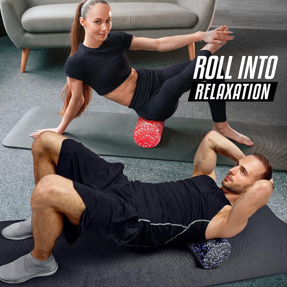 High Density Foam Roller for Back, Variety of Sizes & Colors for Yoga, Pilates - Blue Speckled - 18 Inches