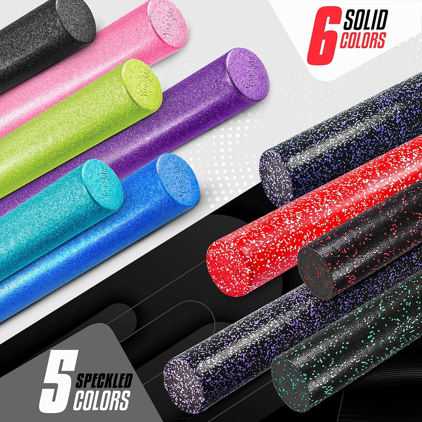 High Density Foam Roller for Back, Variety of Sizes & Colors for Yoga, Pilates - Blue Speckled - 18 Inches