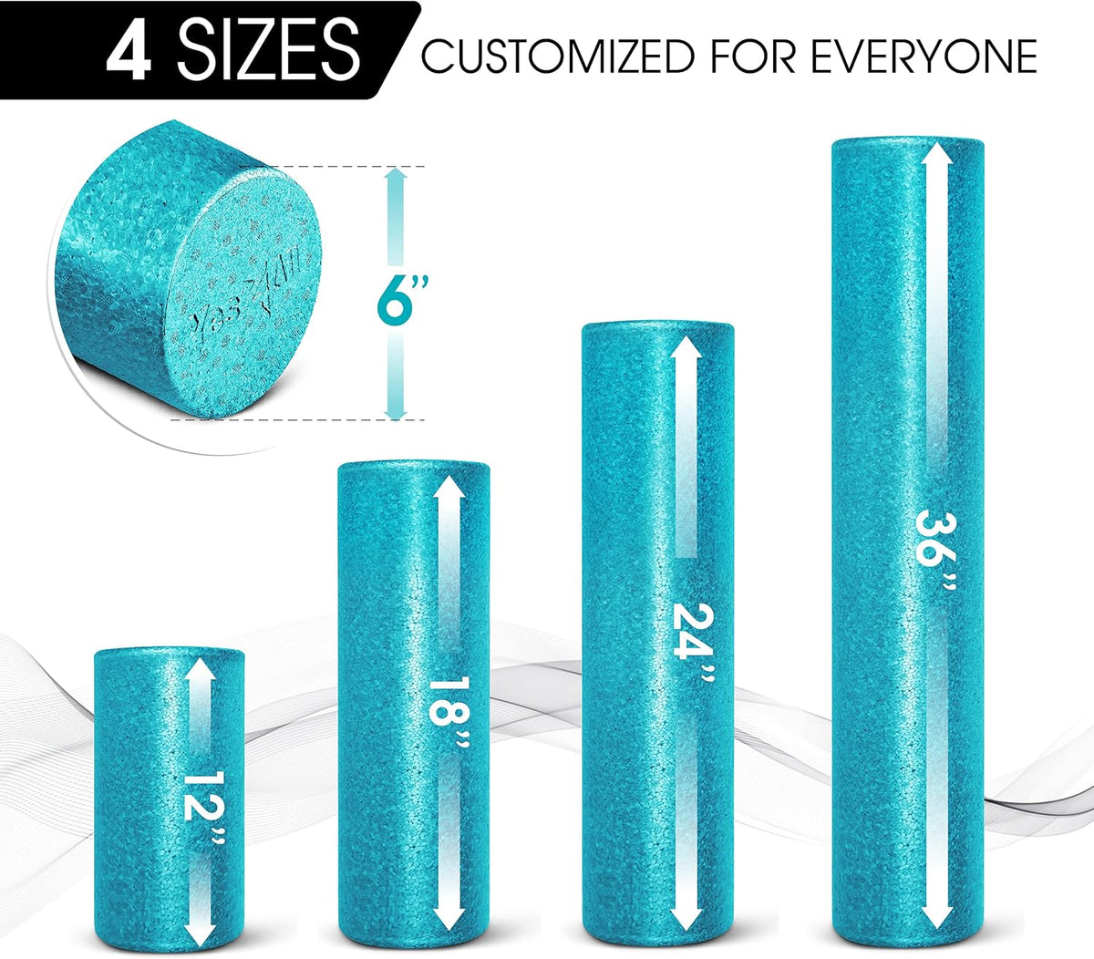 High Density Foam Roller for Back, Variety of Sizes & Colors for Yoga, Pilates - Blue Speckled - 18 Inches