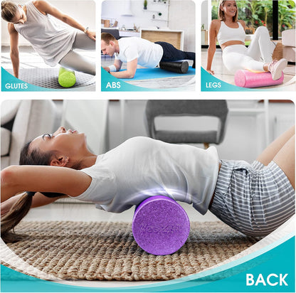 High Density Foam Roller for Back, Variety of Sizes & Colors for Yoga, Pilates - Blue Speckled - 18 Inches