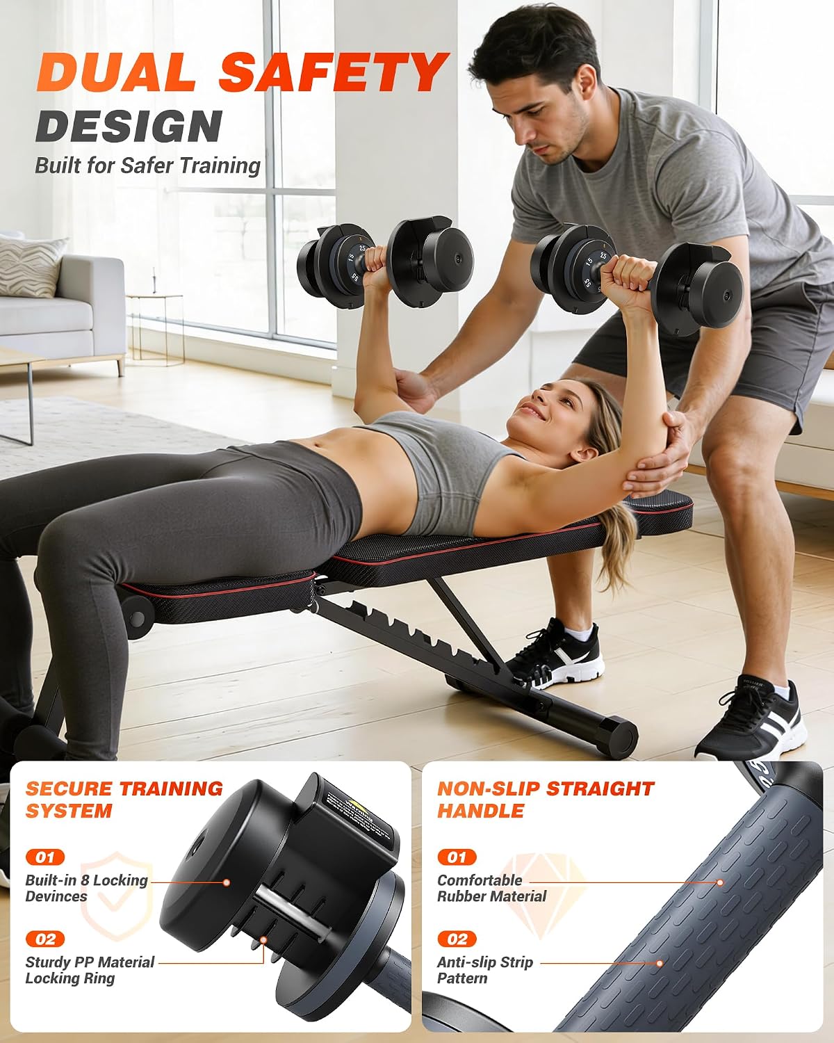 Adjustable Dumbbells Set of 2, 1 Hand Adjustable Weights Dumbbell Set and Workout Bench, 25/55/80lb Pair Weight Set For Home Gym Suit both Men and Women, Compact for Small Space Apartment Room