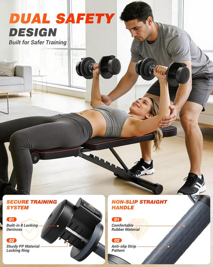 Adjustable Dumbbells Set of 2, 1 Hand Adjustable Weights Dumbbell Set and Workout Bench, 25/55/80lb Pair Weight Set For Home Gym Suit both Men and Women, Compact for Small Space Apartment Room