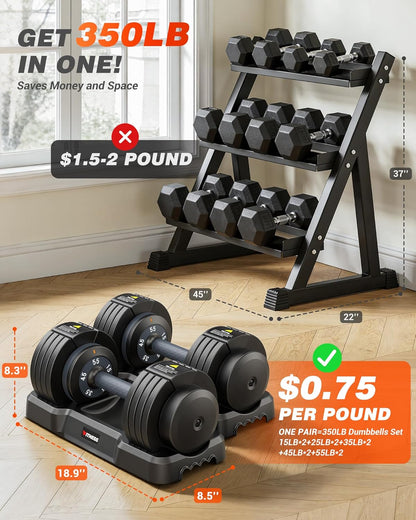 Adjustable Dumbbells Set of 2, 1 Hand Adjustable Weights Dumbbell Set and Workout Bench, 25/55/80lb Pair Weight Set For Home Gym Suit both Men and Women, Compact for Small Space Apartment Room