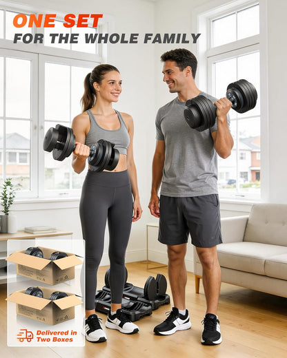 Adjustable Dumbbells Set of 2, 1 Hand Adjustable Weights Dumbbell Set and Workout Bench, 25/55/80lb Pair Weight Set For Home Gym Suit both Men and Women, Compact for Small Space Apartment Room