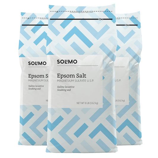 Epsom Salt Soak, Magnesium Sulfate USP, Relaxing Bath Soaking Aid, Unscented, 8 Pound, Pack of 3, Resealable Bags