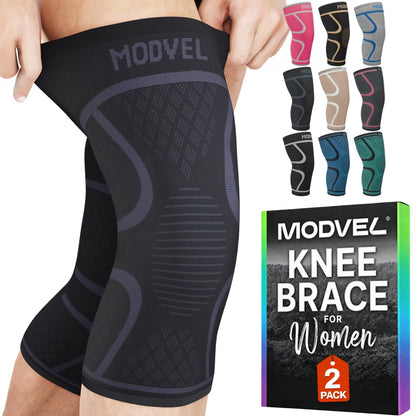 2 Pack Knee Brace for Women - Knee Support for Walking, Knee Compression Sleeves for Pain Relief, Knee Sleeves for Women, Knee Brace for Sports, Workouts & Arthritis