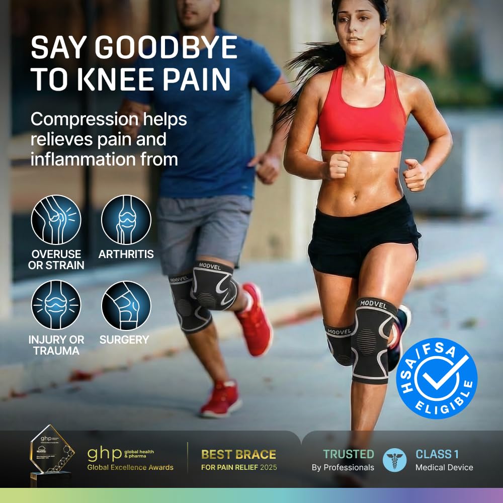 2 Pack Knee Brace for Women - Knee Support for Walking, Knee Compression Sleeves for Pain Relief, Knee Sleeves for Women, Knee Brace for Sports, Workouts & Arthritis