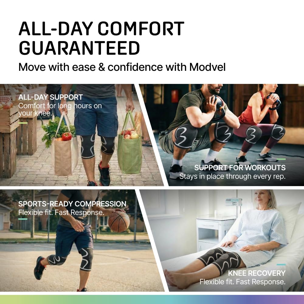 2 Pack Knee Brace for Women - Knee Support for Walking, Knee Compression Sleeves for Pain Relief, Knee Sleeves for Women, Knee Brace for Sports, Workouts & Arthritis