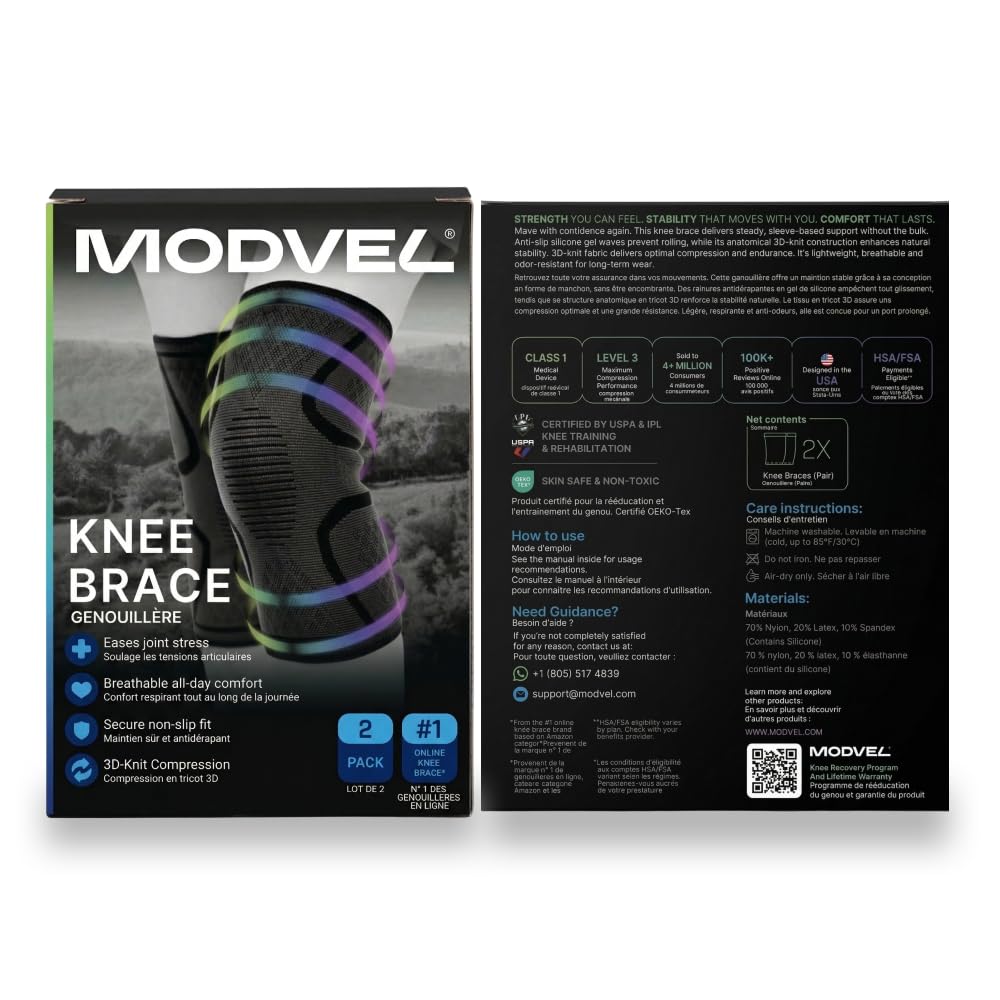 2 Pack Knee Brace for Women - Knee Support for Walking, Knee Compression Sleeves for Pain Relief, Knee Sleeves for Women, Knee Brace for Sports, Workouts & Arthritis