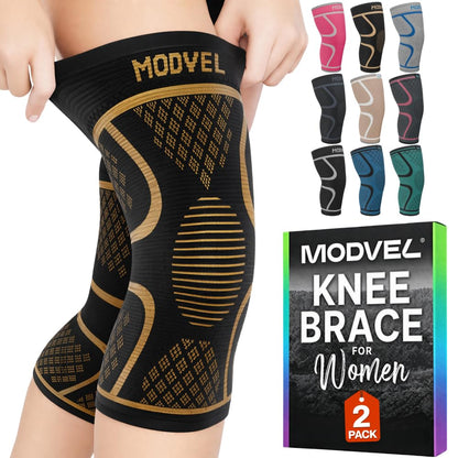 2 Pack Knee Brace for Women - Knee Support for Walking, Knee Compression Sleeves for Pain Relief, Knee Sleeves for Women, Knee Brace for Sports, Workouts & Arthritis