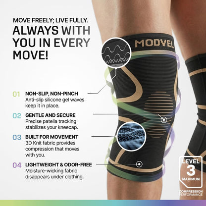 2 Pack Knee Brace for Women - Knee Support for Walking, Knee Compression Sleeves for Pain Relief, Knee Sleeves for Women, Knee Brace for Sports, Workouts & Arthritis