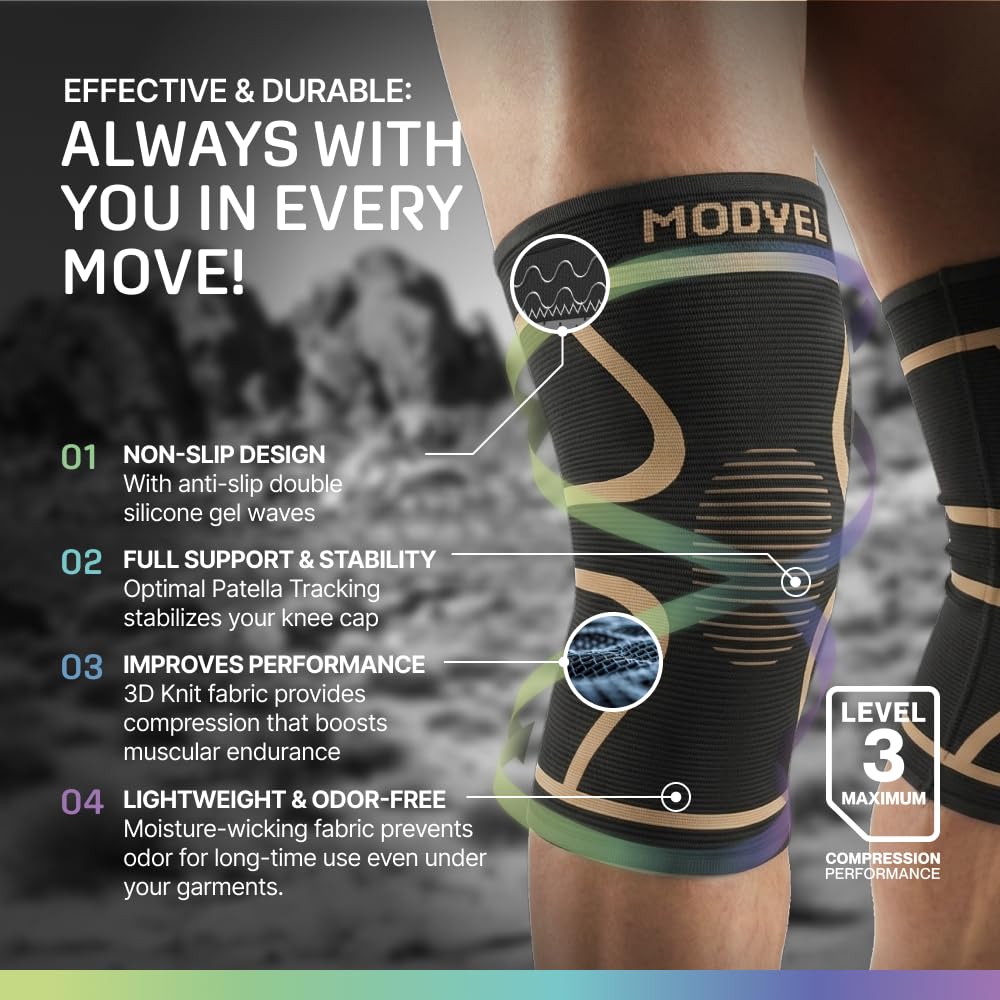 2 Pack Knee Brace for Women - Knee Support for Walking, Knee Compression Sleeves for Pain Relief, Knee Sleeves for Women, Knee Brace for Sports, Workouts & Arthritis