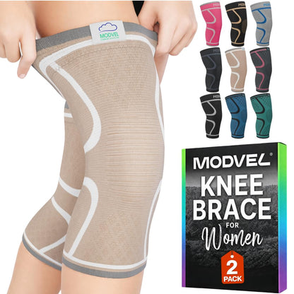 2 Pack Knee Brace for Women - Knee Support for Walking, Knee Compression Sleeves for Pain Relief, Knee Sleeves for Women, Knee Brace for Sports, Workouts & Arthritis