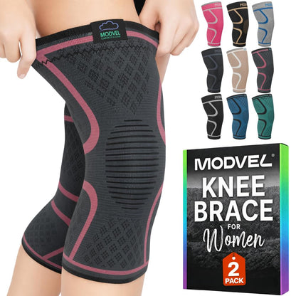 2 Pack Knee Brace for Women - Knee Support for Walking, Knee Compression Sleeves for Pain Relief, Knee Sleeves for Women, Knee Brace for Sports, Workouts & Arthritis