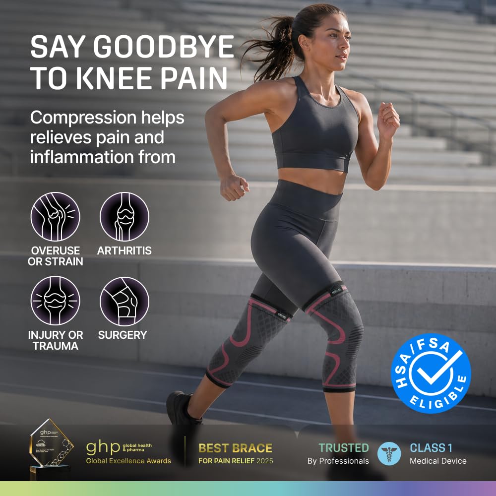 2 Pack Knee Brace for Women - Knee Support for Walking, Knee Compression Sleeves for Pain Relief, Knee Sleeves for Women, Knee Brace for Sports, Workouts & Arthritis
