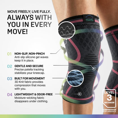 2 Pack Knee Brace for Women - Knee Support for Walking, Knee Compression Sleeves for Pain Relief, Knee Sleeves for Women, Knee Brace for Sports, Workouts & Arthritis