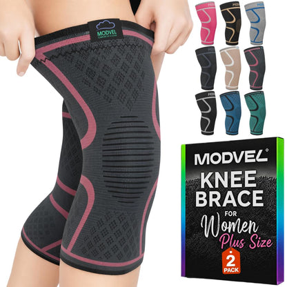 2 Pack Knee Brace for Women - Knee Support for Walking, Knee Compression Sleeves for Pain Relief, Knee Sleeves for Women, Knee Brace for Sports, Workouts & Arthritis