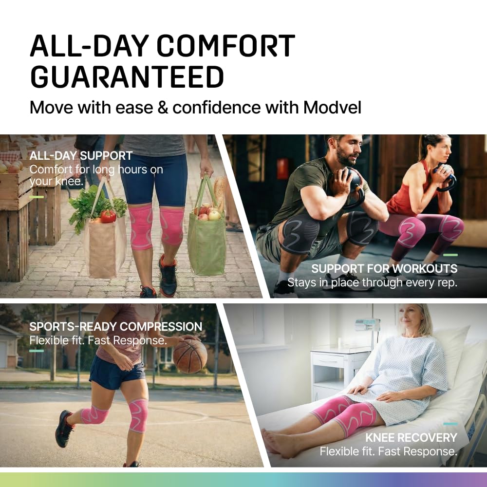 2 Pack Knee Brace for Women - Knee Support for Walking, Knee Compression Sleeves for Pain Relief, Knee Sleeves for Women, Knee Brace for Sports, Workouts & Arthritis