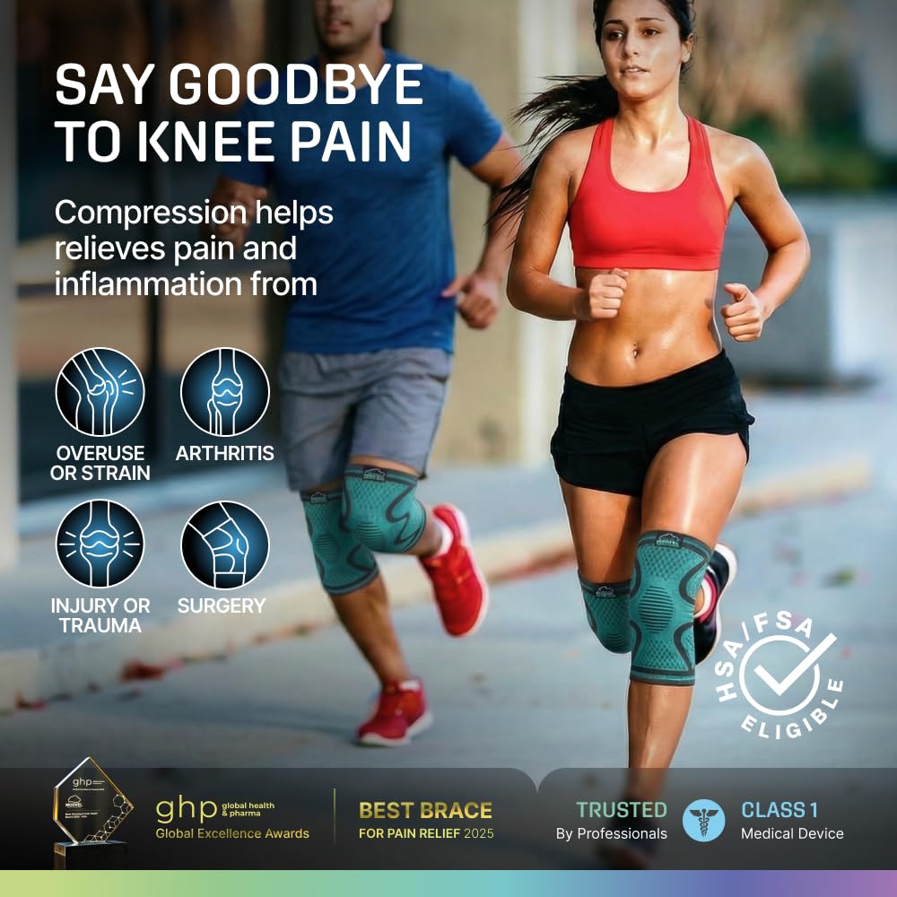 2 Pack Knee Brace for Women - Knee Support for Walking, Knee Compression Sleeves for Pain Relief, Knee Sleeves for Women, Knee Brace for Sports, Workouts & Arthritis