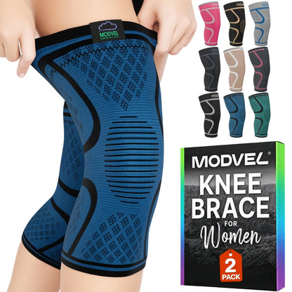 2 Pack Knee Brace for Women - Knee Support for Walking, Knee Compression Sleeves for Pain Relief, Knee Sleeves for Women, Knee Brace for Sports, Workouts & Arthritis