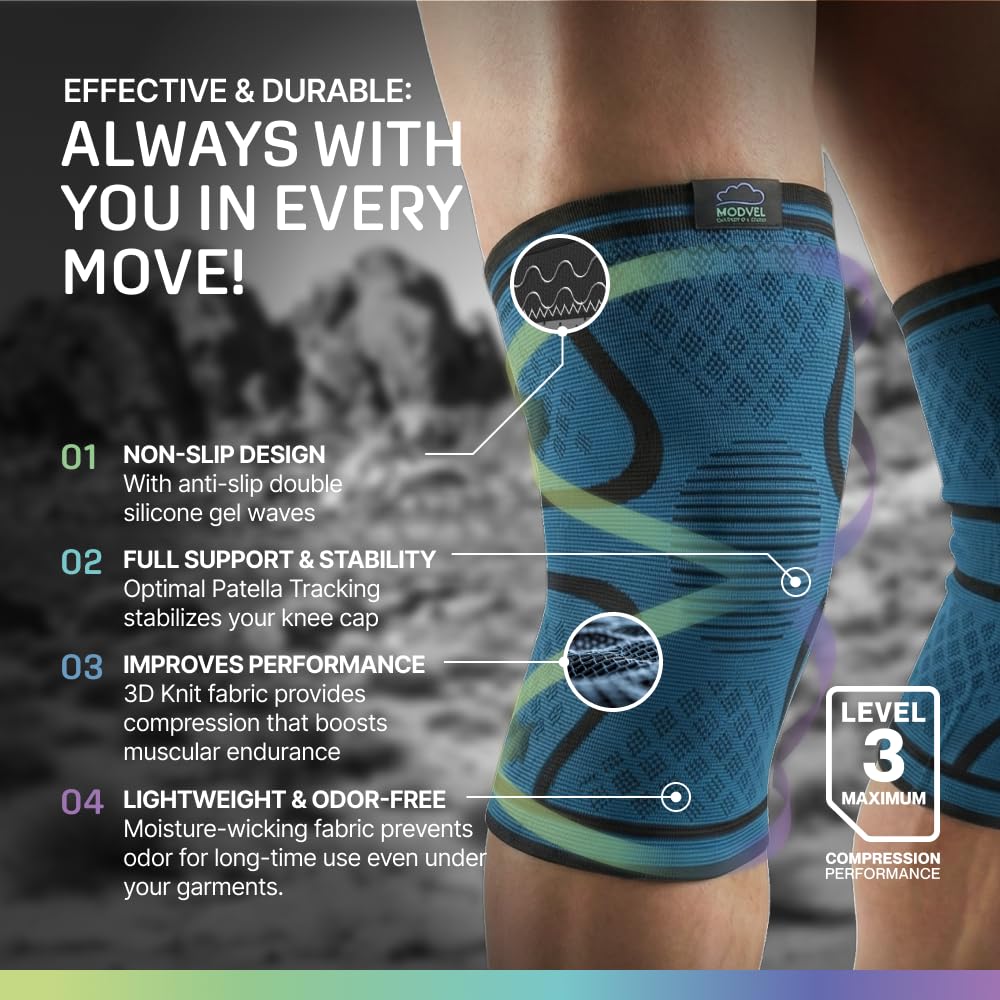2 Pack Knee Brace for Women - Knee Support for Walking, Knee Compression Sleeves for Pain Relief, Knee Sleeves for Women, Knee Brace for Sports, Workouts & Arthritis