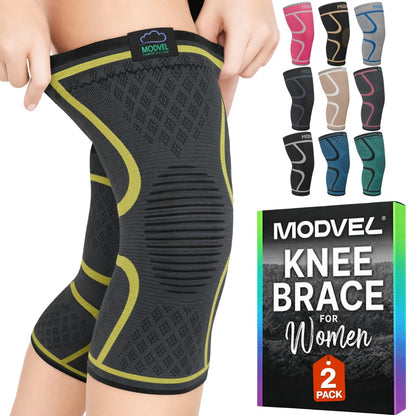 2 Pack Knee Brace for Women - Knee Support for Walking, Knee Compression Sleeves for Pain Relief, Knee Sleeves for Women, Knee Brace for Sports, Workouts & Arthritis