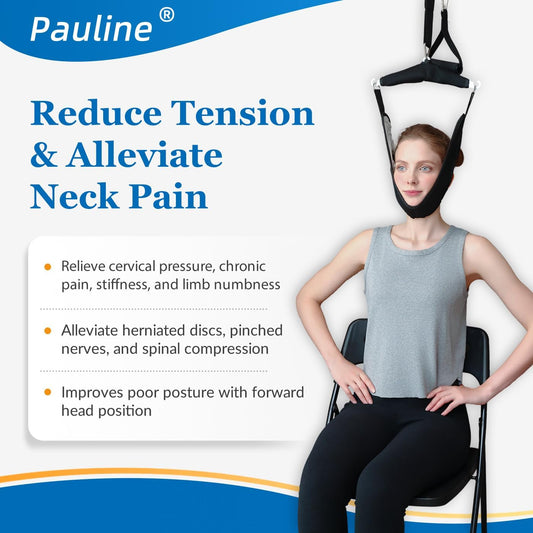 Cervical Neck Traction Device Over the Door - Hanging Neck Stretcher for Cervical Spine Decompression and Pain Relief - Home Use Neck Sling to Relieve Tension & Stiffness