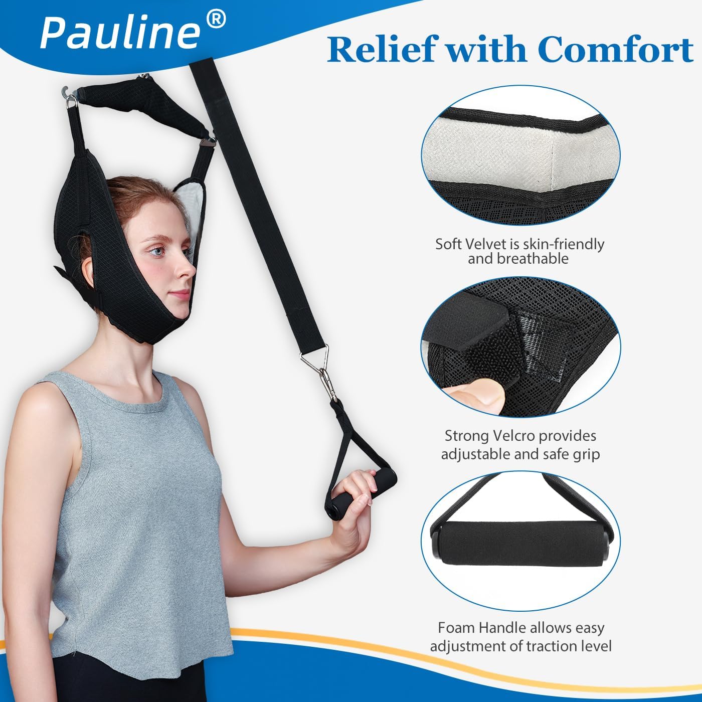 Cervical Neck Traction Device Over the Door - Hanging Neck Stretcher for Cervical Spine Decompression and Pain Relief - Home Use Neck Sling to Relieve Tension & Stiffness