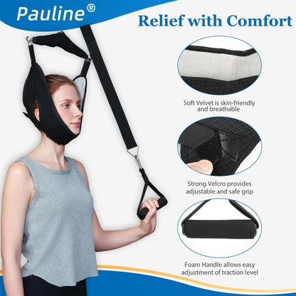 Cervical Neck Traction Device Over the Door - Hanging Neck Stretcher for Cervical Spine Decompression and Pain Relief - Home Use Neck Sling to Relieve Tension & Stiffness