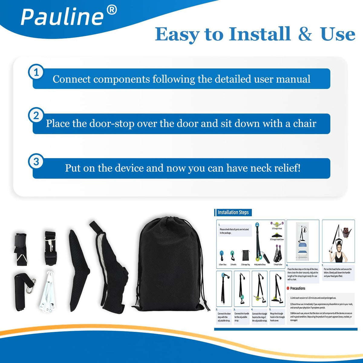 Cervical Neck Traction Device Over the Door - Hanging Neck Stretcher for Cervical Spine Decompression and Pain Relief - Home Use Neck Sling to Relieve Tension & Stiffness